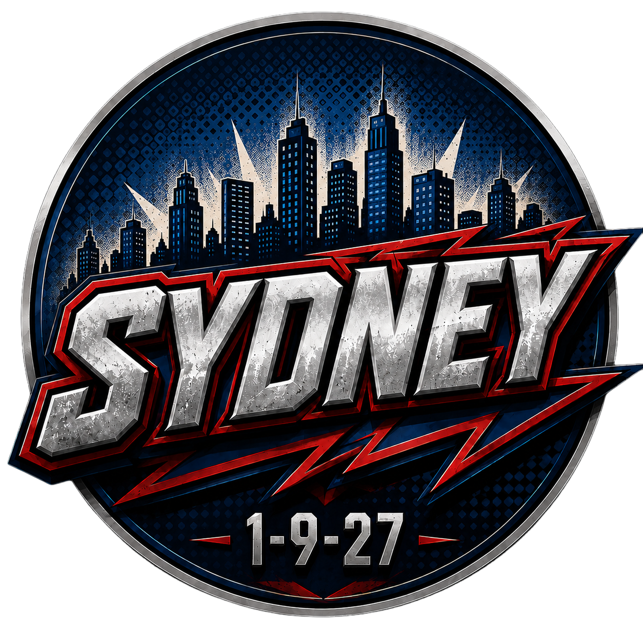 Sydney superhero skyline emblem, January 9, 2027